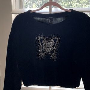 Long sleeve black rhinestone ribbed pullover ㅣy2kㅣnew with tags!